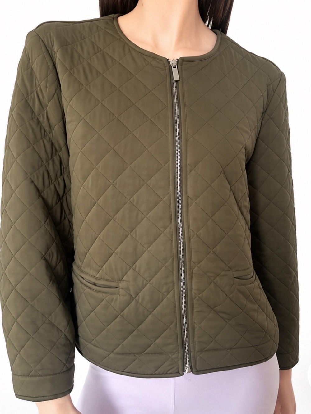 Bagatelle Olive Quilted Zip-Front Jacket